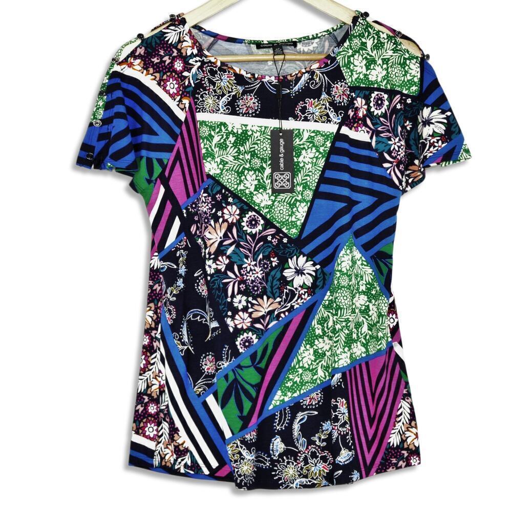 New Cable & Gauge Cut Out Shoulder Flutter Sleeve Floral T-Shirt Top - Picture 3 of 6